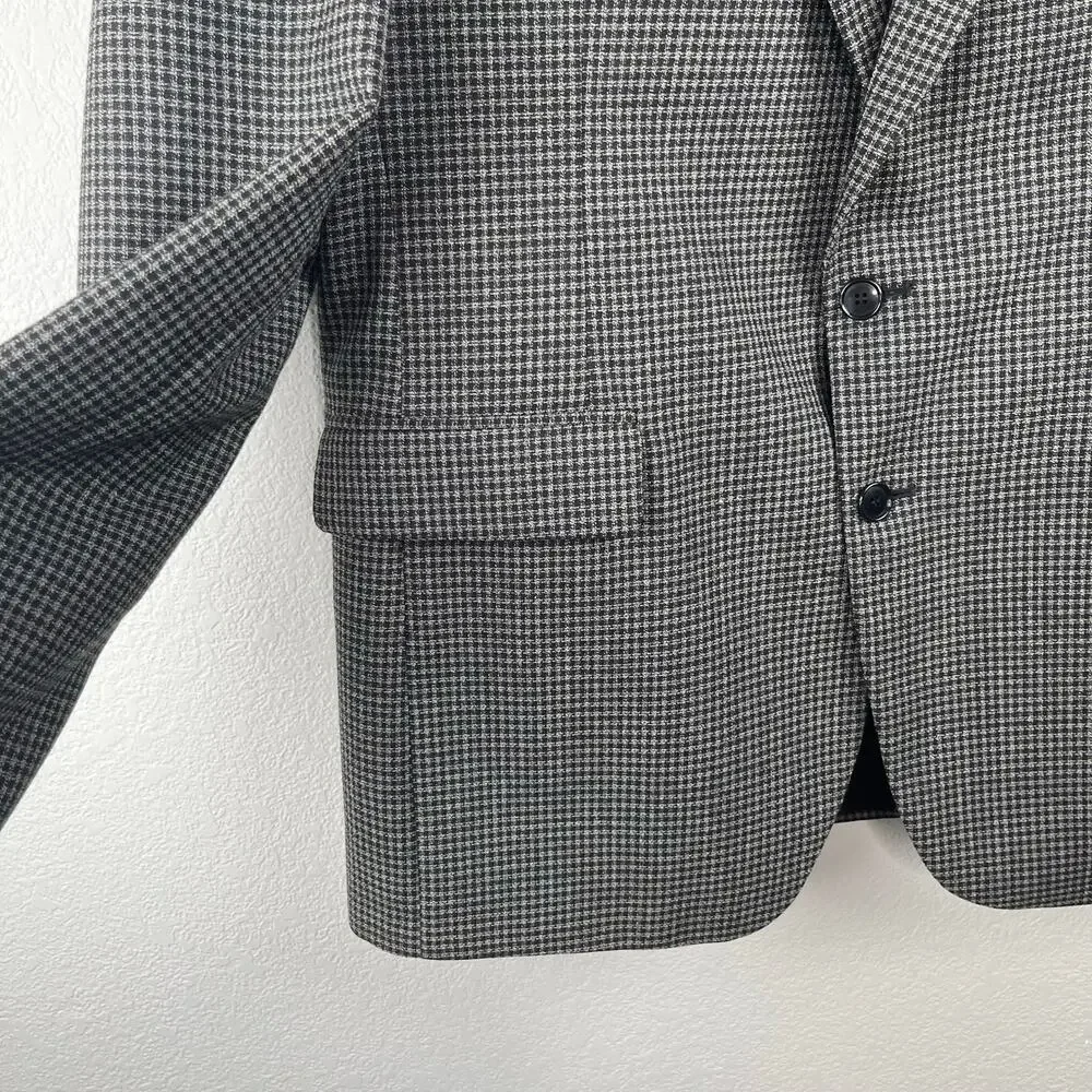 Vintage 80s 90s Haggar Black Tan Houndstooth Tweed Blazer Sport Coat 42L USA